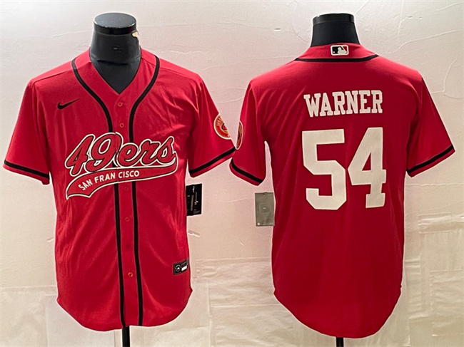 Men's San Francisco 49ers #54 Fred Warner Red Cool Base Stitched Baseball Jersey Men's San Francisco 49ers #54 Fred Warner Red Cool Base Stitched Baseball Jersey
